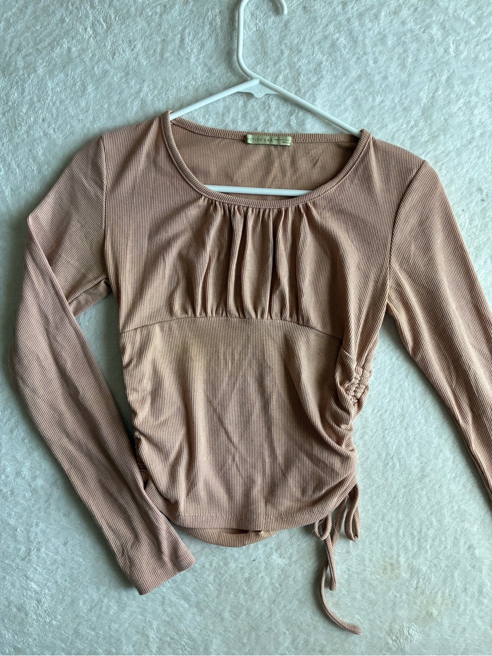 Active USA Ribbed Long Sleeve Scoop Neck Top - Dusty Rose